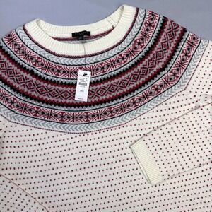 Talbots Sweater Women Petite Medium Ivory Fair Isle Crewneck Lambswool‎ Birdseye